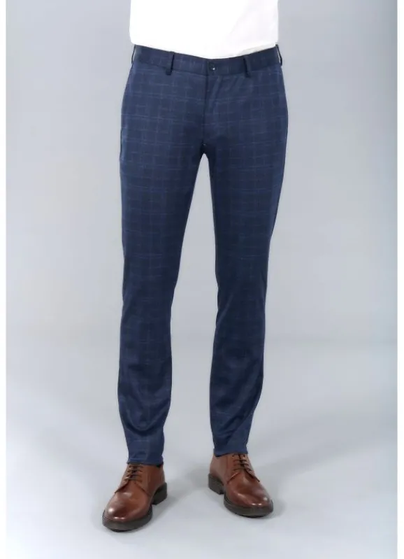 jerem Pantalon de costume extra-slim en maille stretch imprimée Prince de Galles- Costumes Stretch | Pantalons Costume Bleu